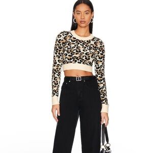 REVOLVE- Lovers and Friends Leopard Crop Top Sweater S